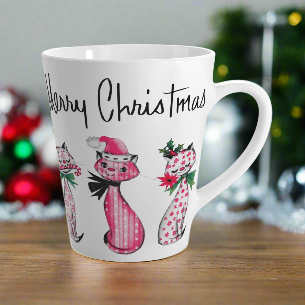 Merry Christmas Cats Midcentury Retro Latte Coffee Mug
