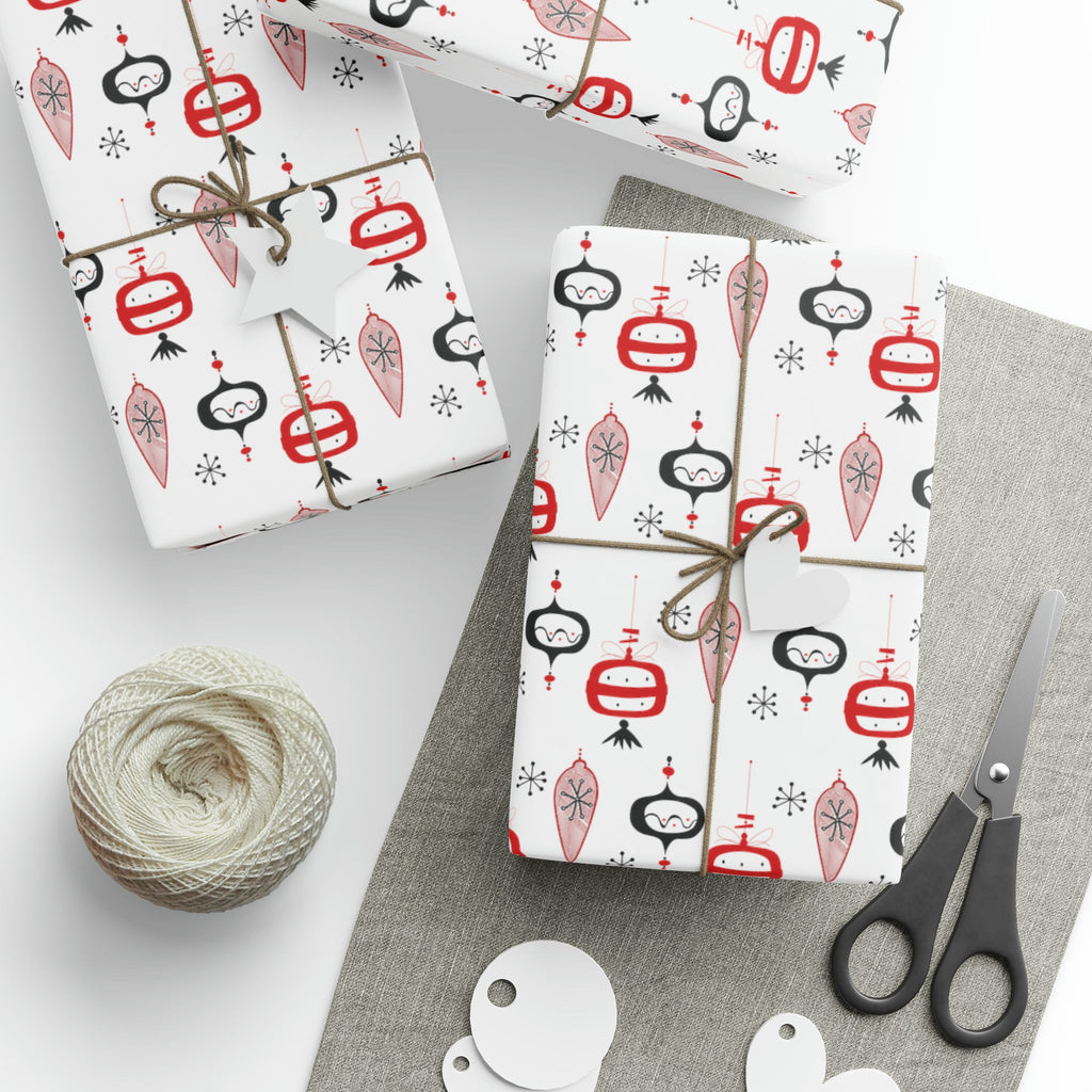 Retro Christmas Ornaments Mid Century Retro Christmas Print Holiday Gift Wrap Paper - Glossy Or Matte