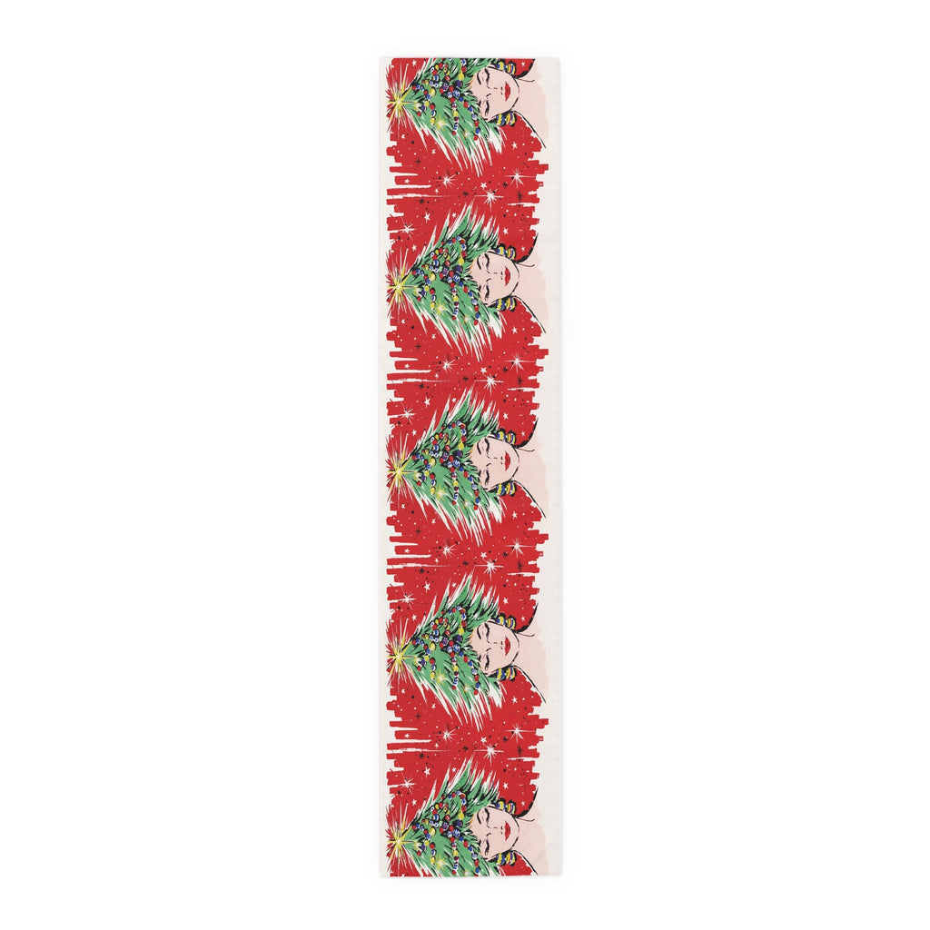 Christmas Tree Hat Lady 50s Mid Century Retro Christmas Print Home Decor Cotton Poly Table Runner