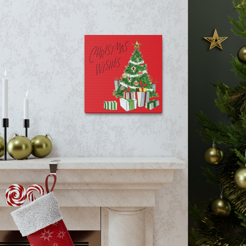 Christmas Wishes Christmas Tree Mid Century Retro Christmas Print Canvas Gallery Wrap
