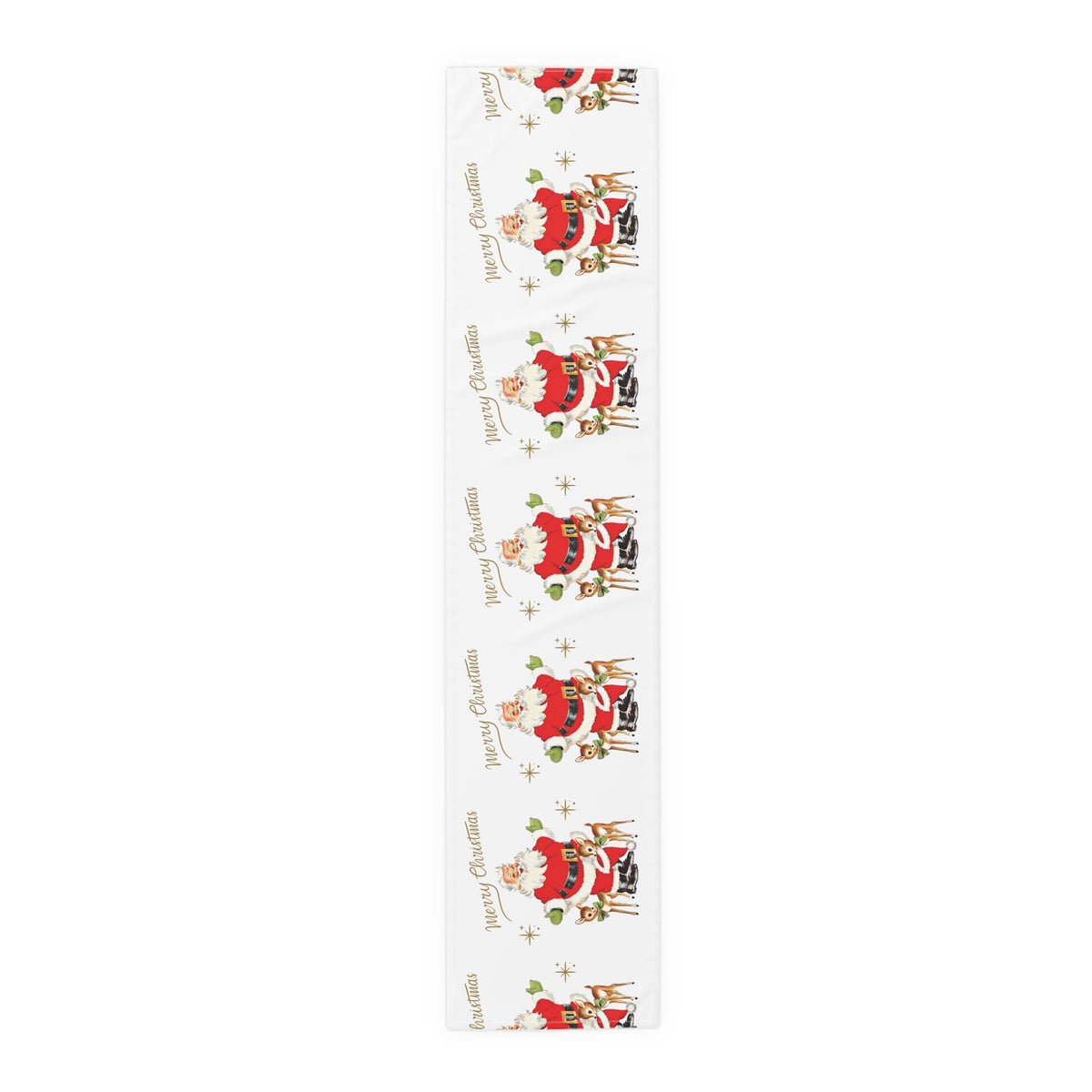 Merry Christmas Santa Reindeer Gold Stars Retro Christmas Table Runner