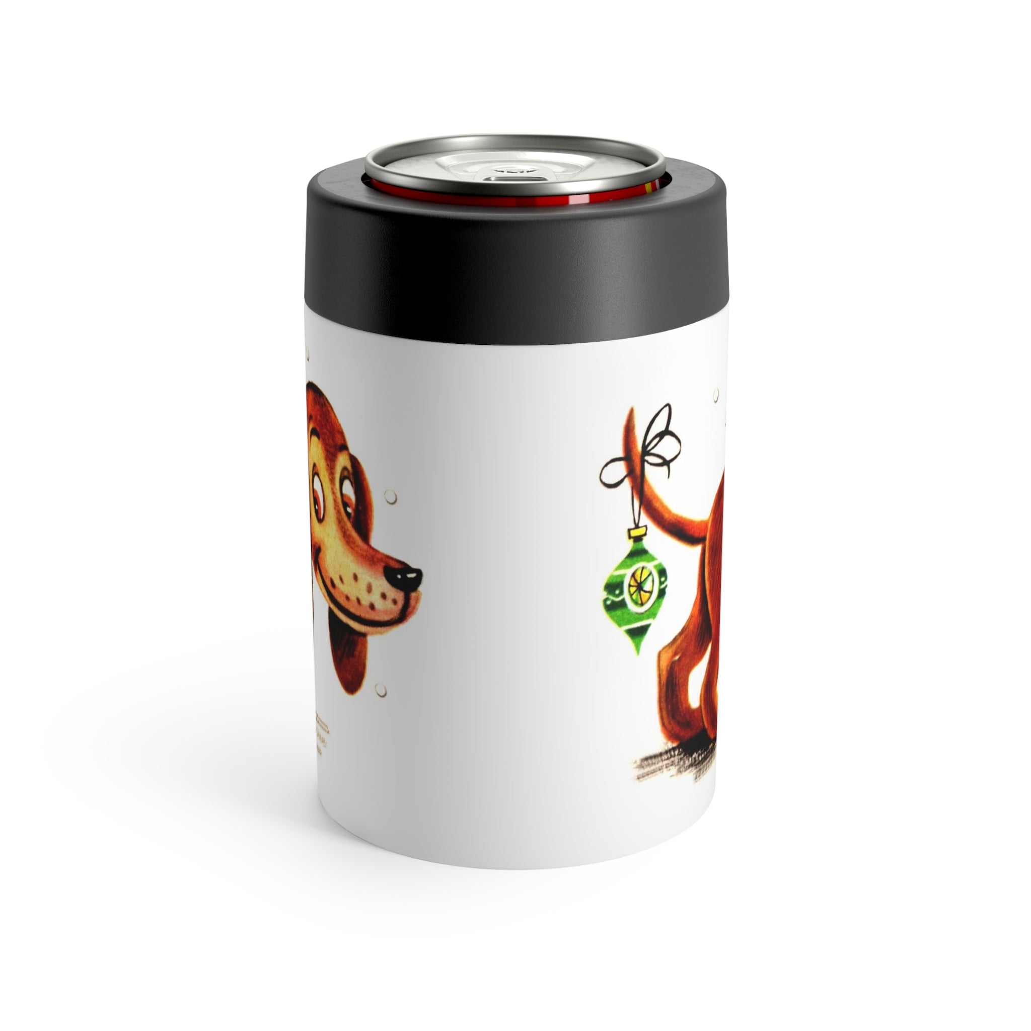Christmas Dachshund Wiener Dog Mid Century Retro Christmas Print Lined Stainless Steel Can Holder