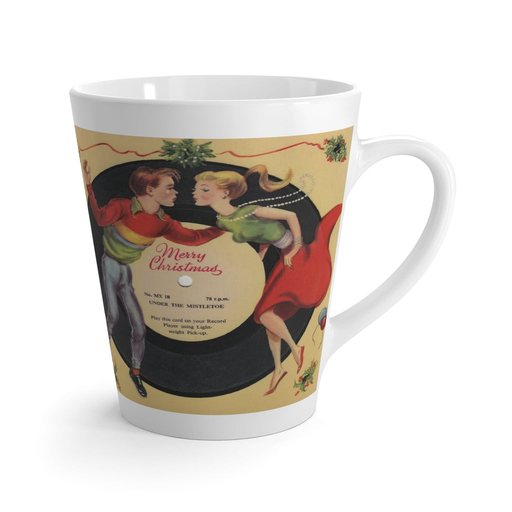 Under The Mistletoe Merry Christmas Couple Record Retro Print Latte Mug