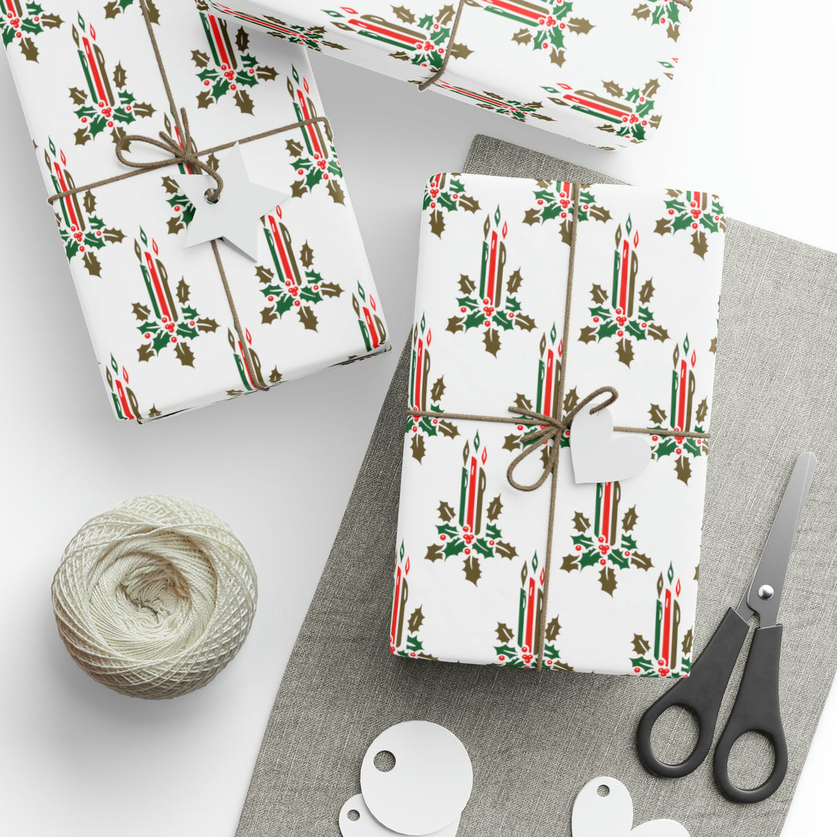 Christmas Candles With Holly Mid Century Retro Christmas Print Holiday Gift Wrap Paper - Glossy Or Matte