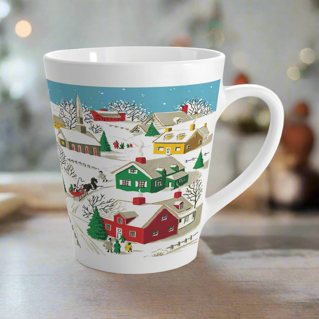 Christmas Village Town Mid Century Retro Christmas Print Latte Mug