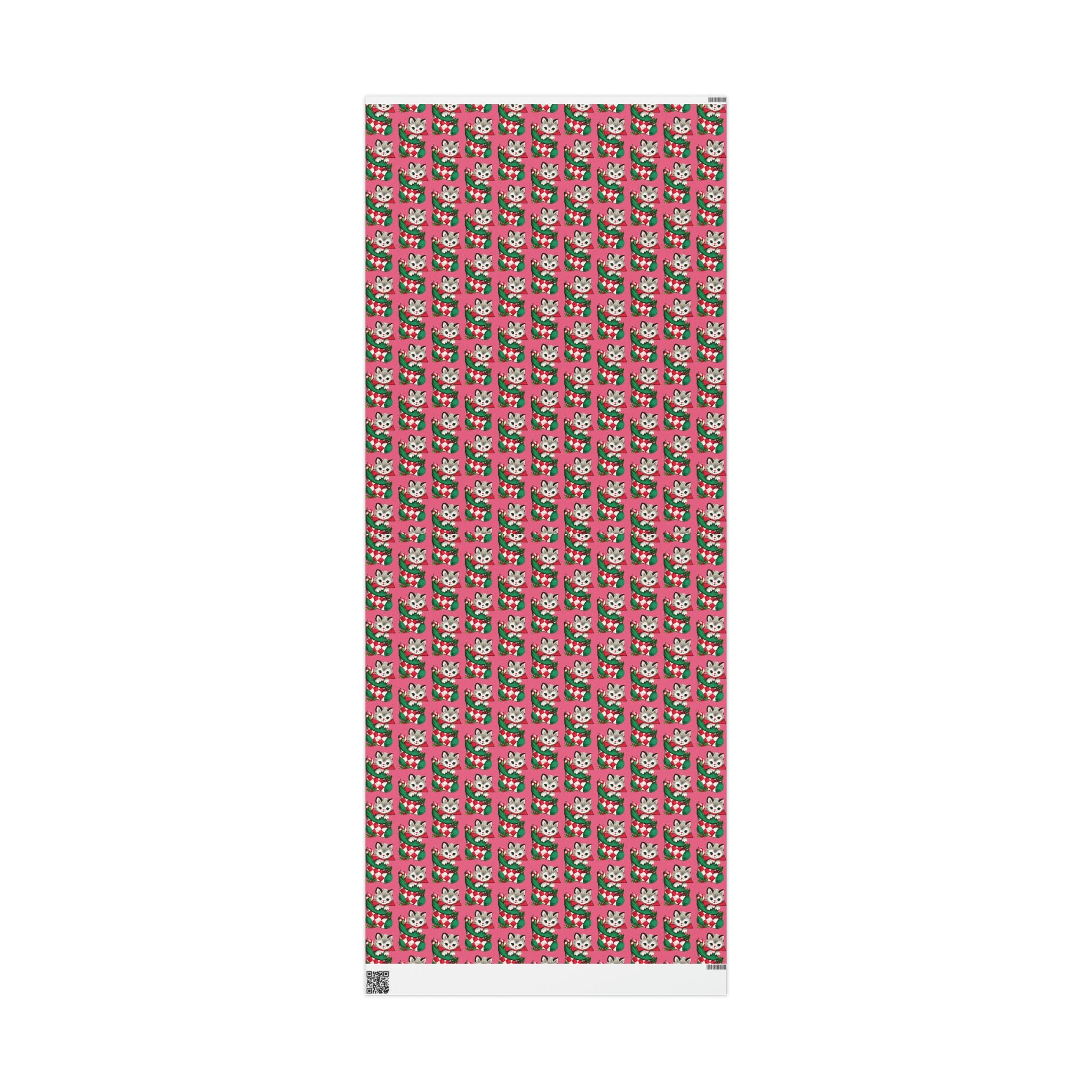 Christmas Kitten In Stocking Pink Mid Century Retro Christmas Print Holiday Gift Wrap Paper - Glossy Or Matte