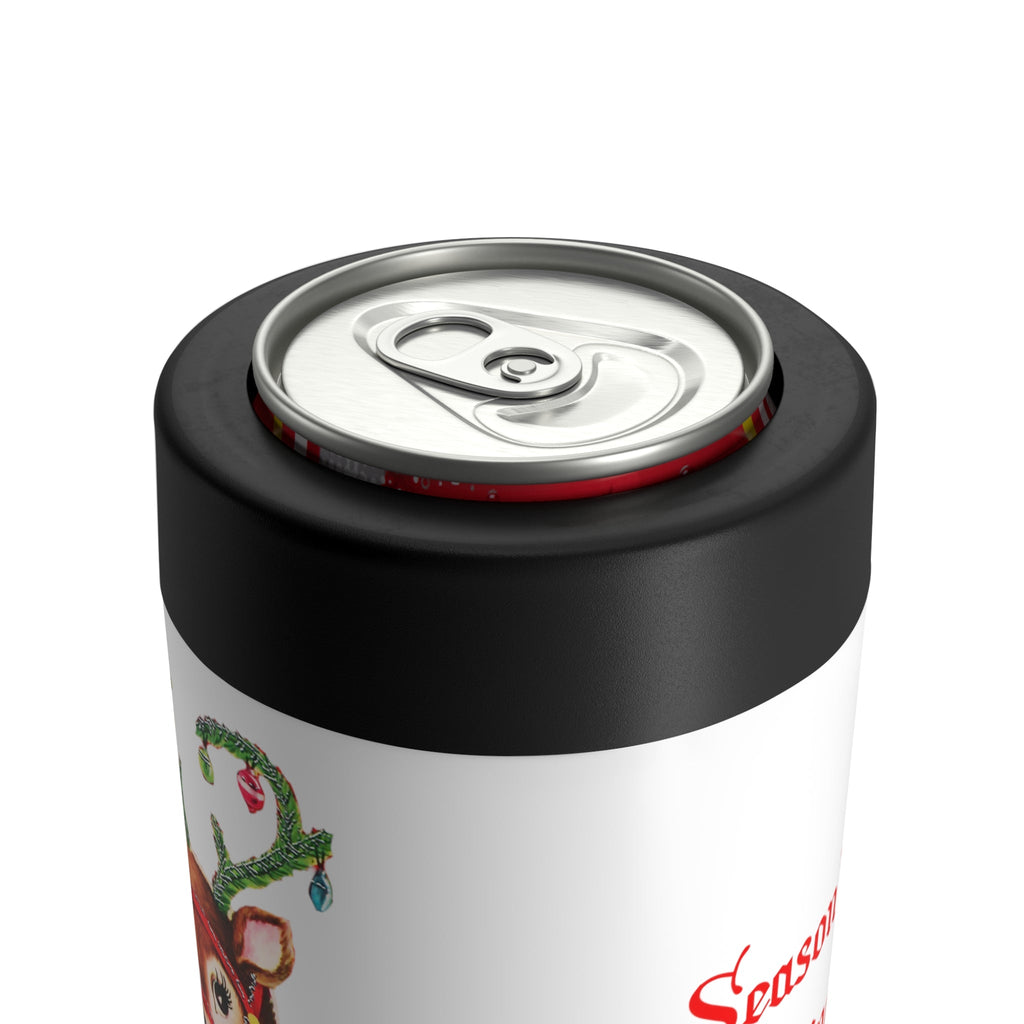 Season's Greetings Reindeer Ornaments Mid Century Retro Christmas Print Stainless Steel Can Holder