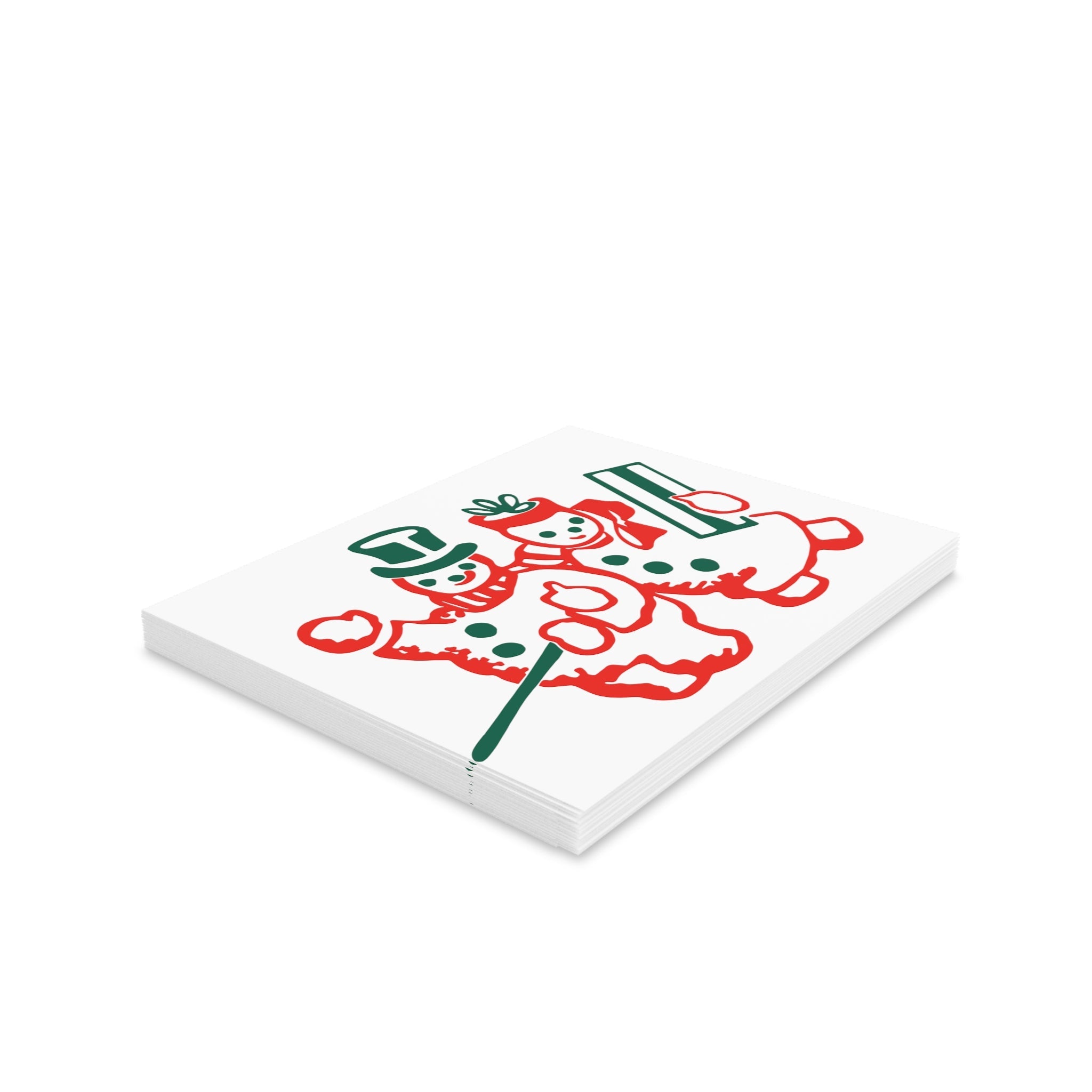 Snowman And Snowwoman Mid Century Retro Christmas Print Matte Greeting Cards (8, 16, and 24 pcs)