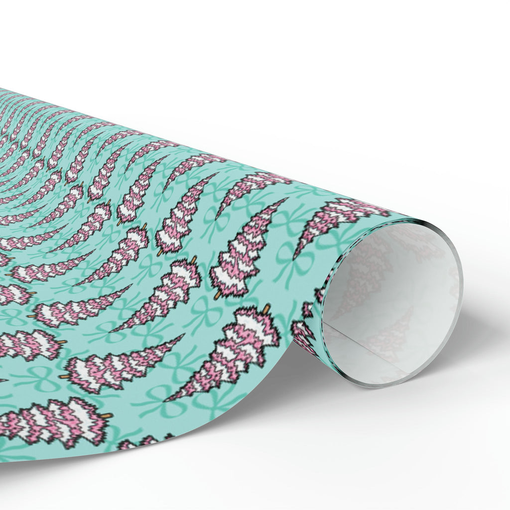 Pastel Pink Christmas Trees Teal Christmas Print Holiday Gift Wrap Paper - Glossy Or Matte