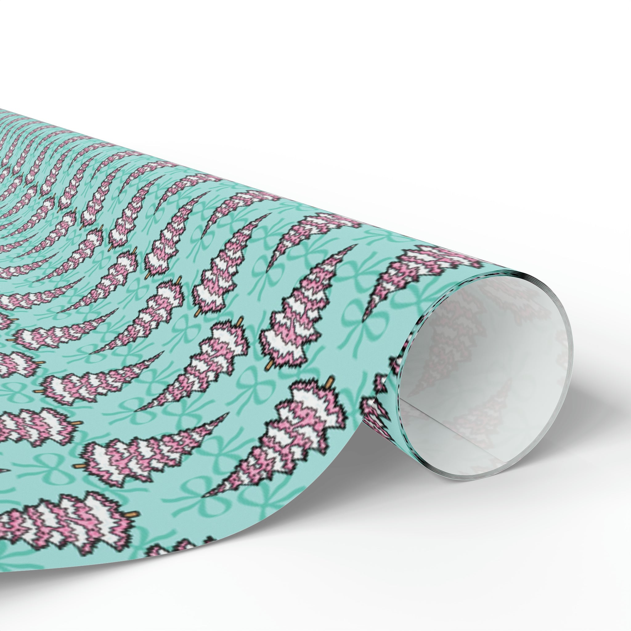 Pastel Pink Christmas Trees Teal Christmas Print Holiday Gift Wrap Paper - Glossy Or Matte