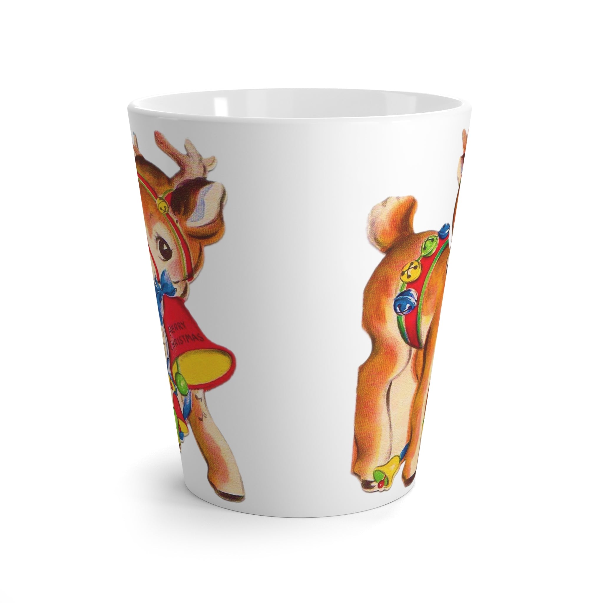 Merry Christmas Reindeer Retro Christmas Print Latte Mug