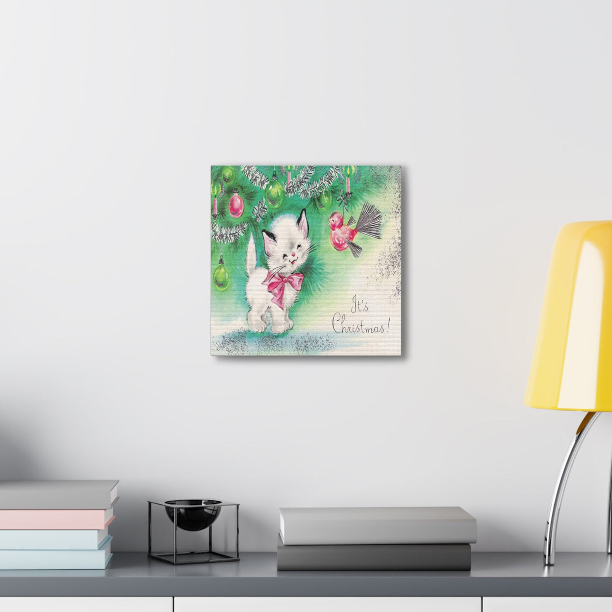 It's Christmas Kitten Mid Century Retro Christmas Print Canvas Gallery Wrap