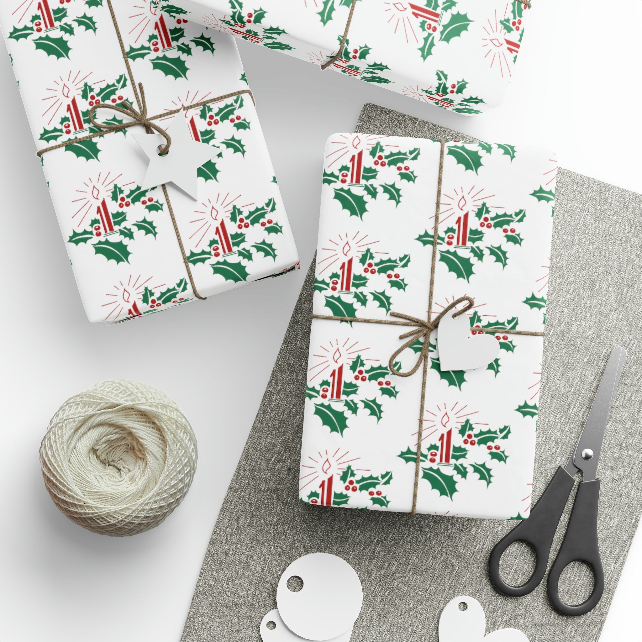 Christmas Candles With Holly Mid Century Retro Christmas Print Holiday Gift Wrap Paper - Glossy Or Matte