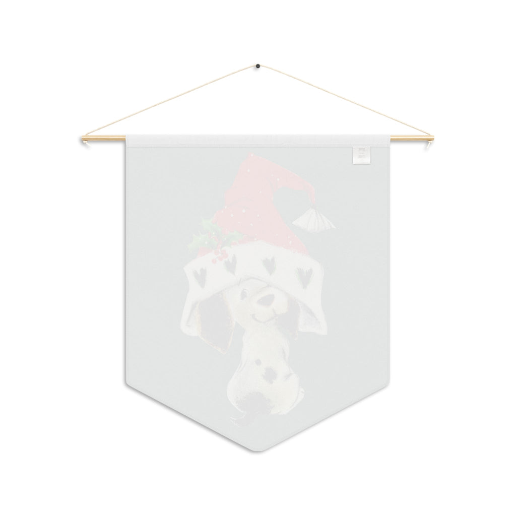 Christmas Dalmation Puppy In Santa Hat Mid Century Retro Christmas Print Wall Hanging Banner Flag