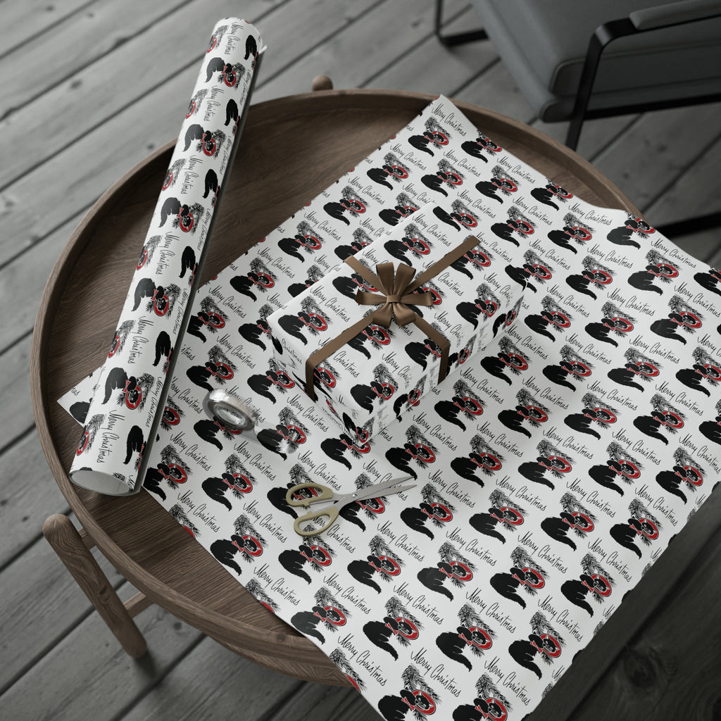 Merry Christmas Black Cat Looking At Christmas Ornament Mid Century Retro Christmas Print Holiday Gift Wrap Paper - Glossy Or Matte