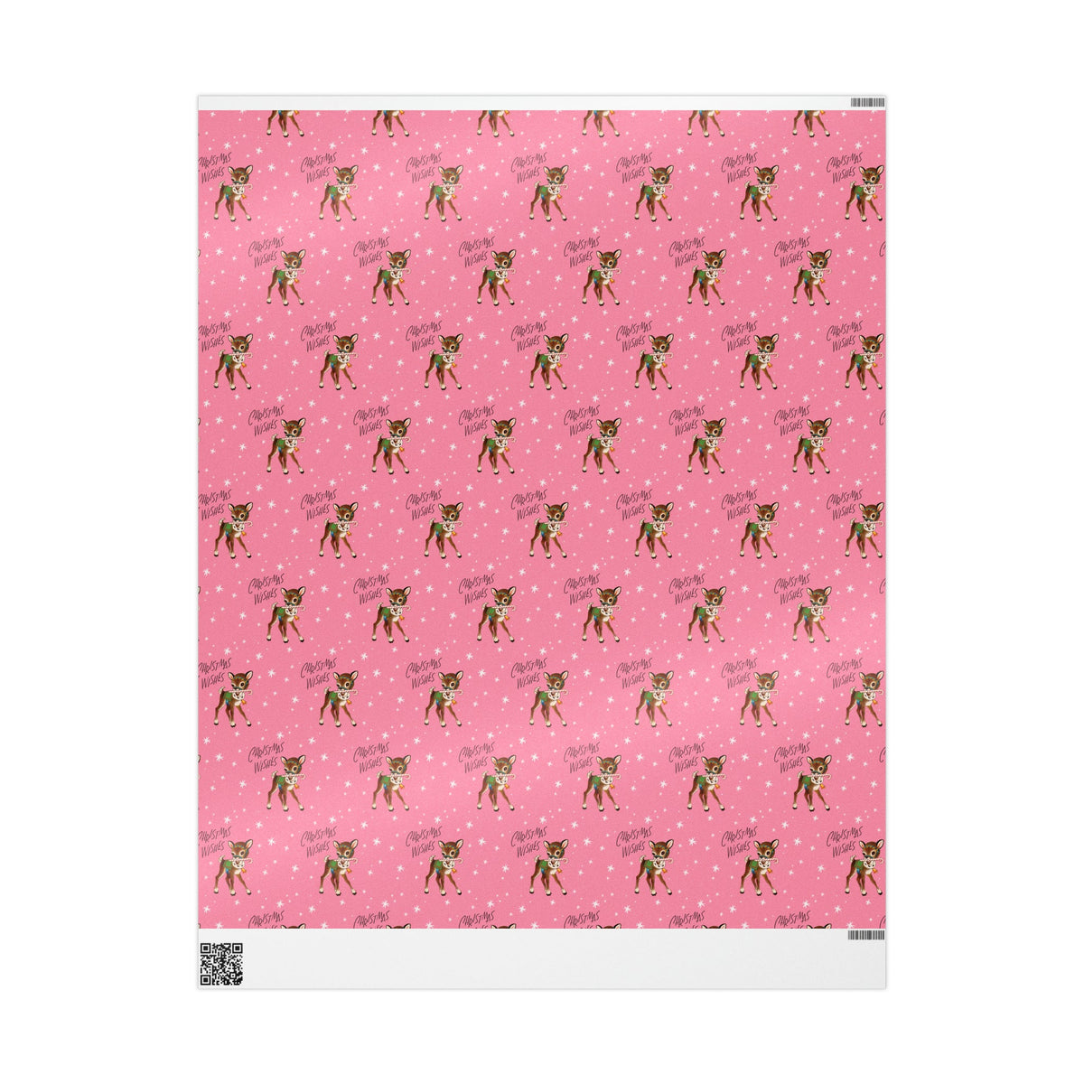 Christmas Wishes Reindeer With Candy Cane Pink Mid Century Retro Christmas Print Holiday Gift Wrap Paper - Glossy Or Matte
