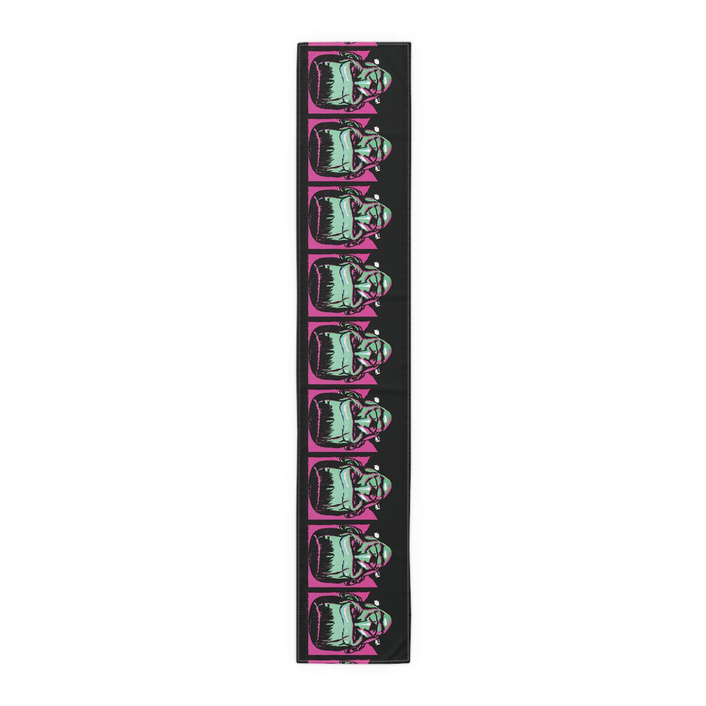 Frankenstein Monster Retro Halloween Print Black Cotton Poly Table Runner