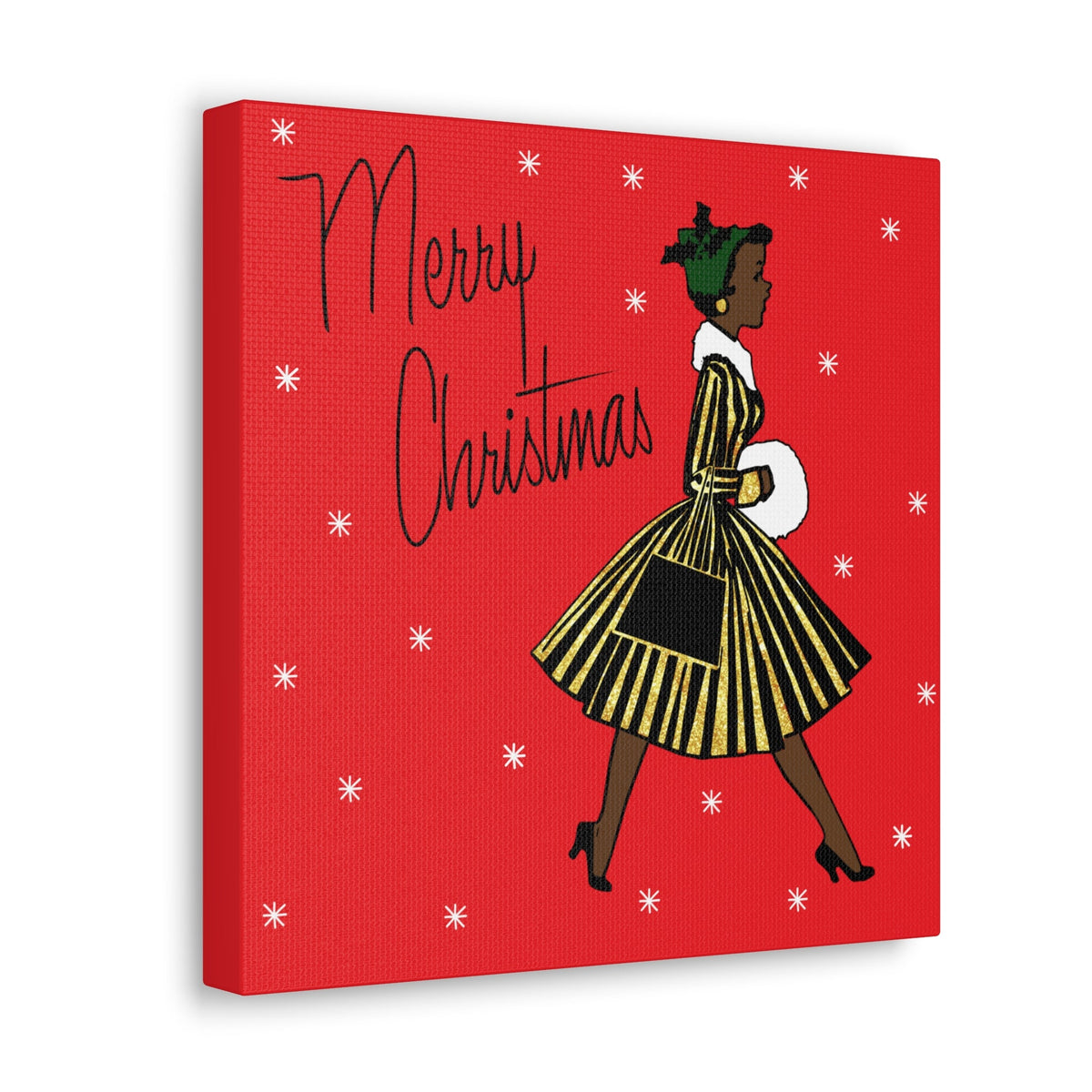 Merry Christmas Lady Mid Century Retro Print Canvas Gallery Wrap