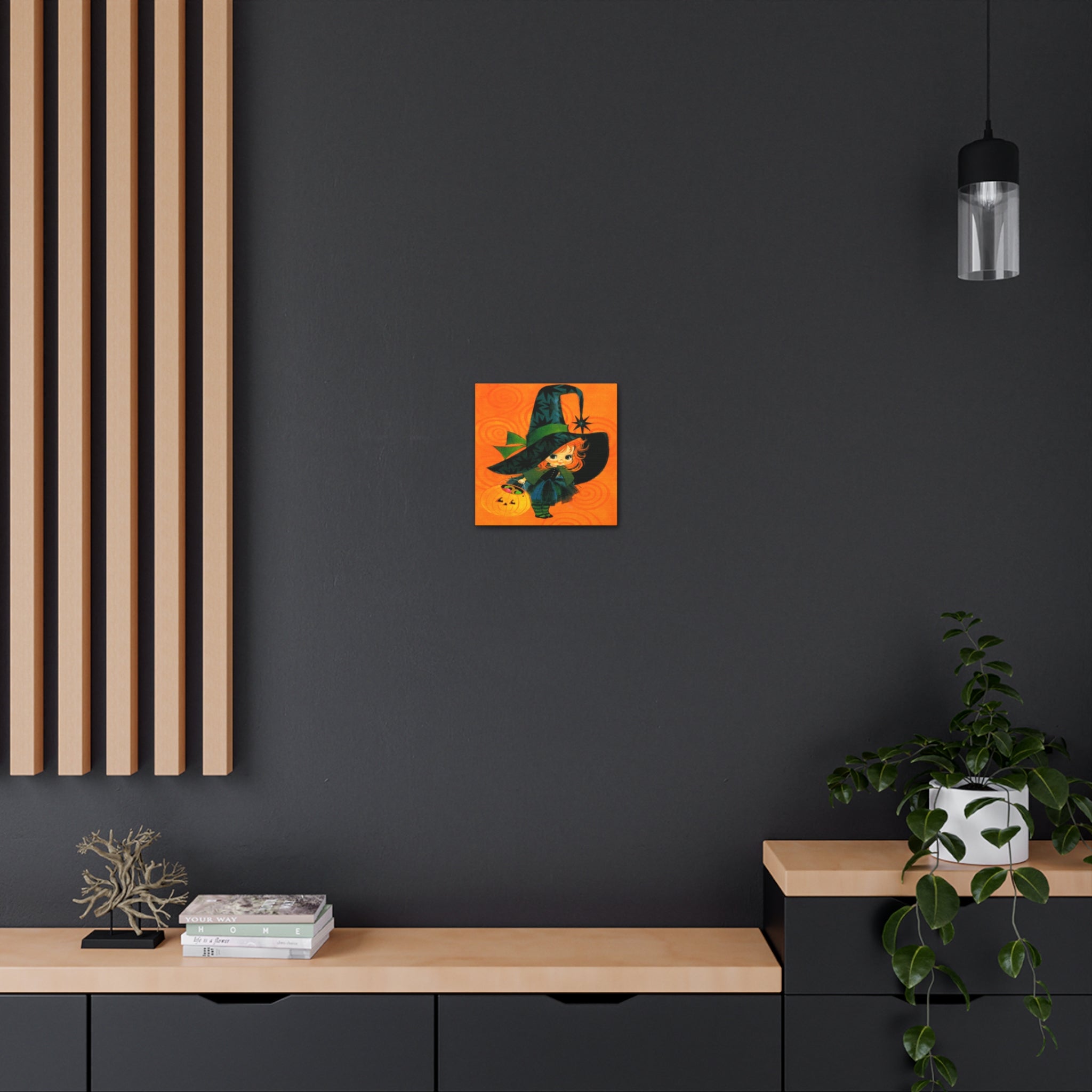 Cute Orange Witch Mod Retro Halloween Decor Print Canvas Gallery Wrap