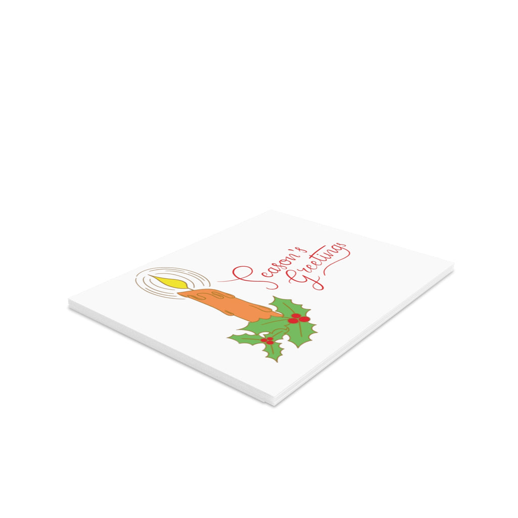 Season's Greetings Christmas Candle Retro Christmas Style Matte Greeting Cards (8, 16, and 24 pcs)
