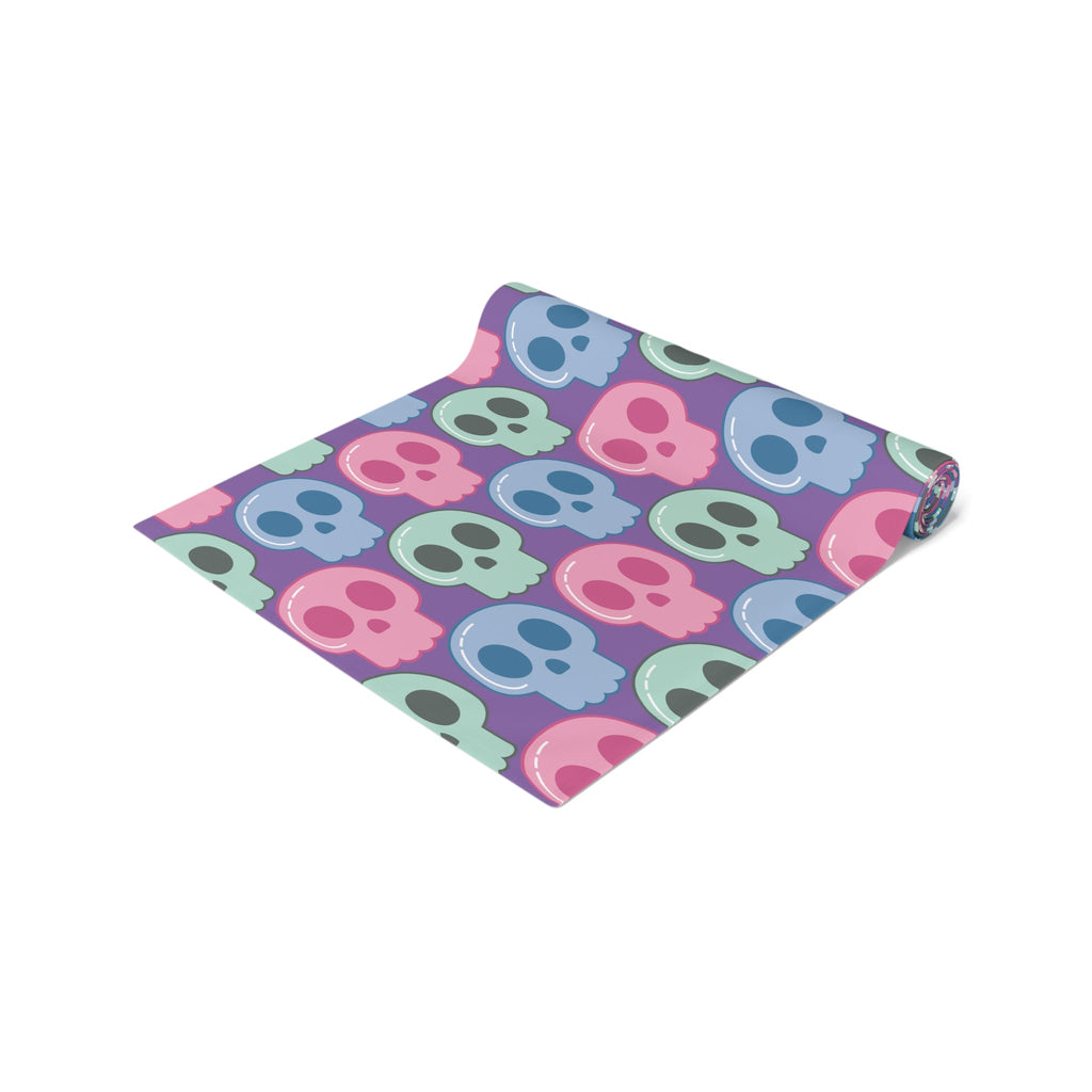 Cute Halloween Skulls Pastel Print Decor Cotton Poly Table Runner