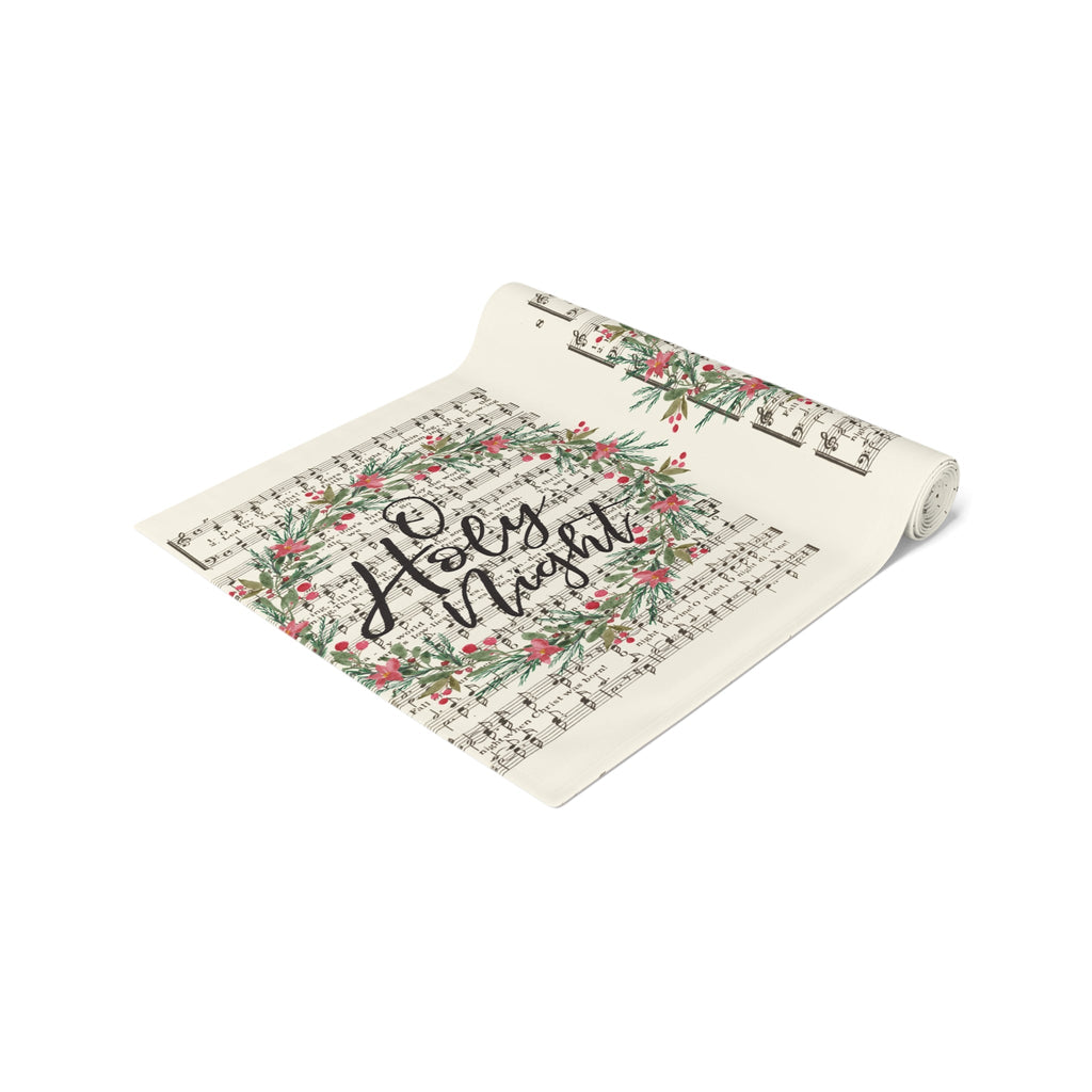 O Holy Night Wreath Retro Sheet Music Christmas Cotton Poly Table Runner