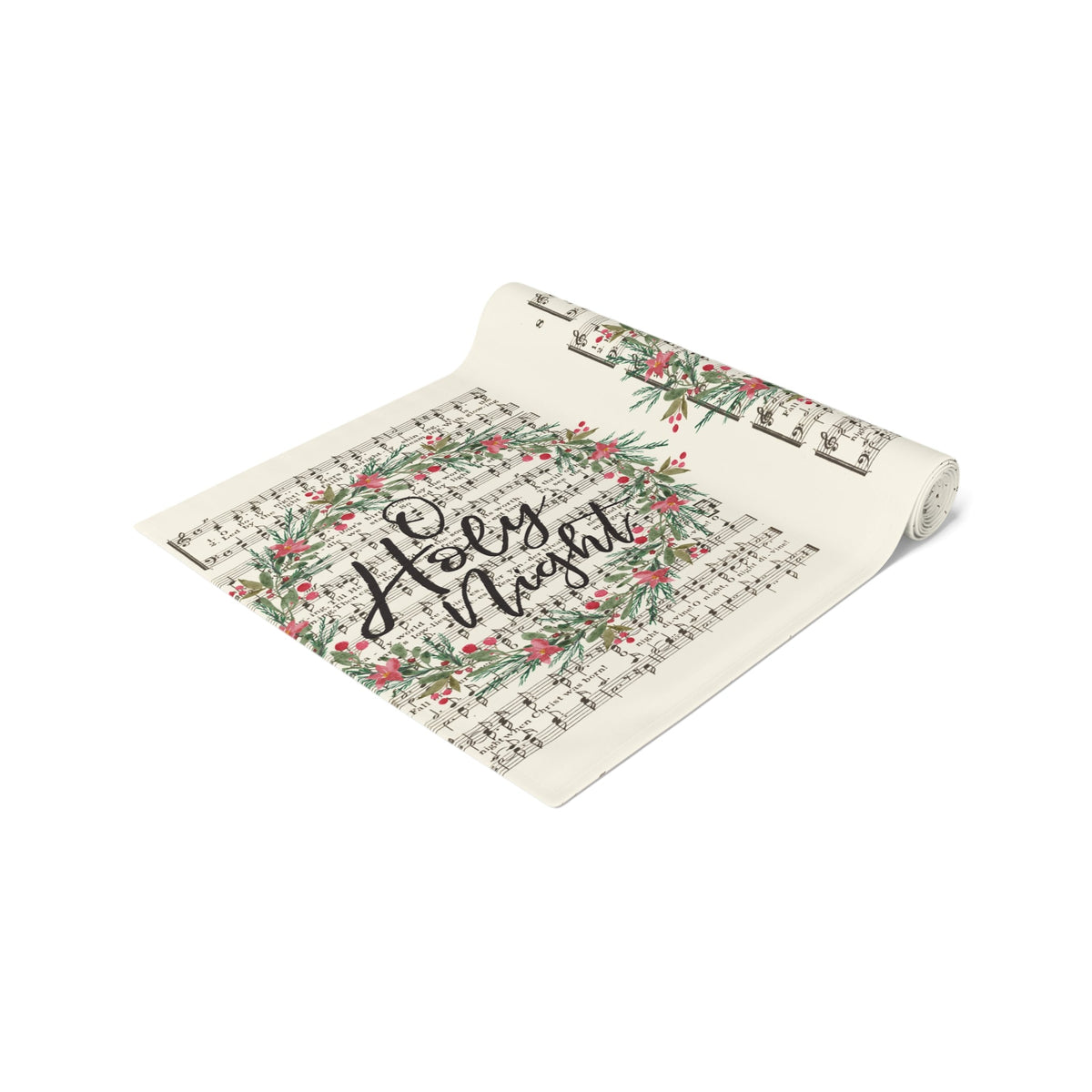 O Holy Night Wreath Retro Sheet Music Christmas Cotton Poly Table Runner
