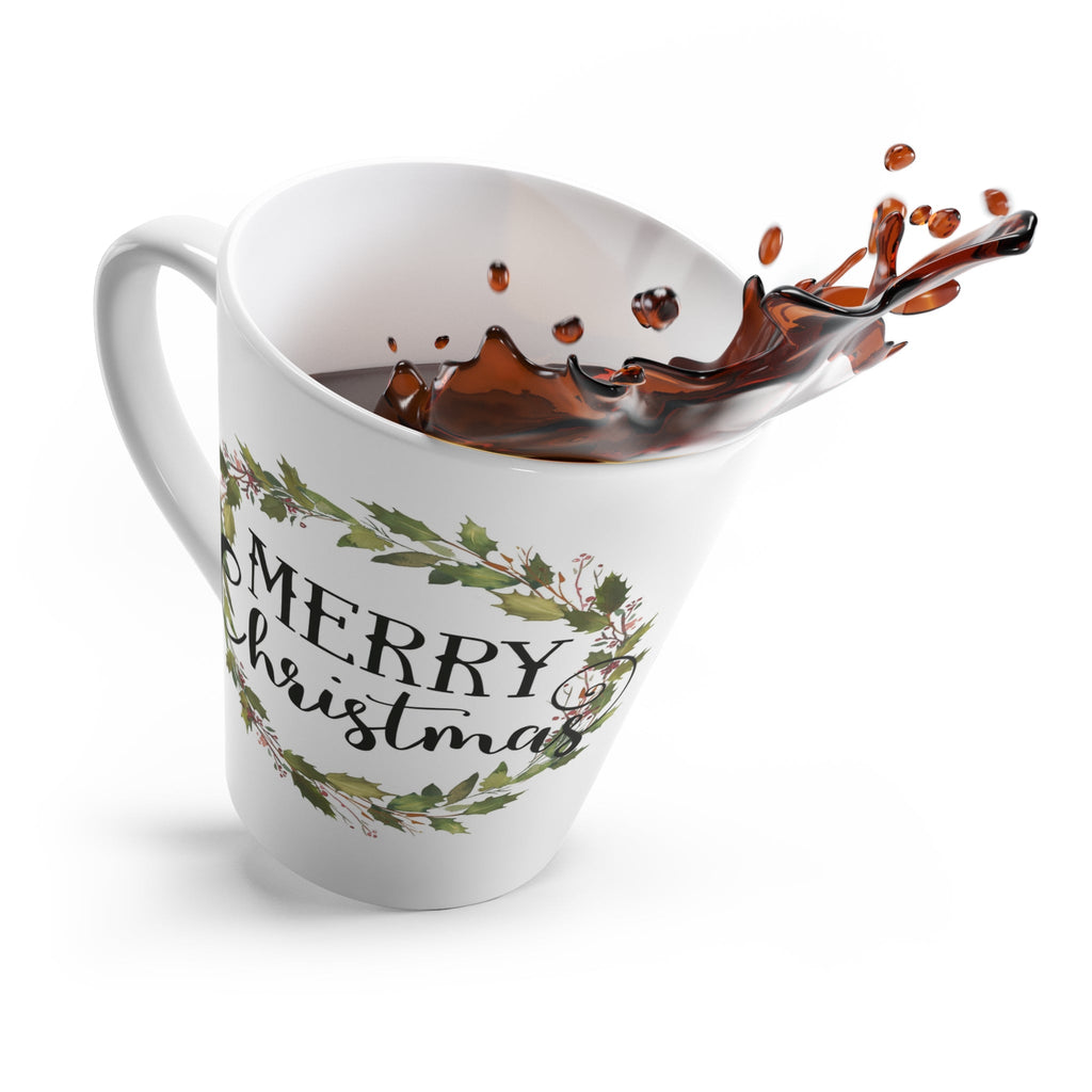 Merry Christmas Wreath Christmas Print Latte Coffee Mug