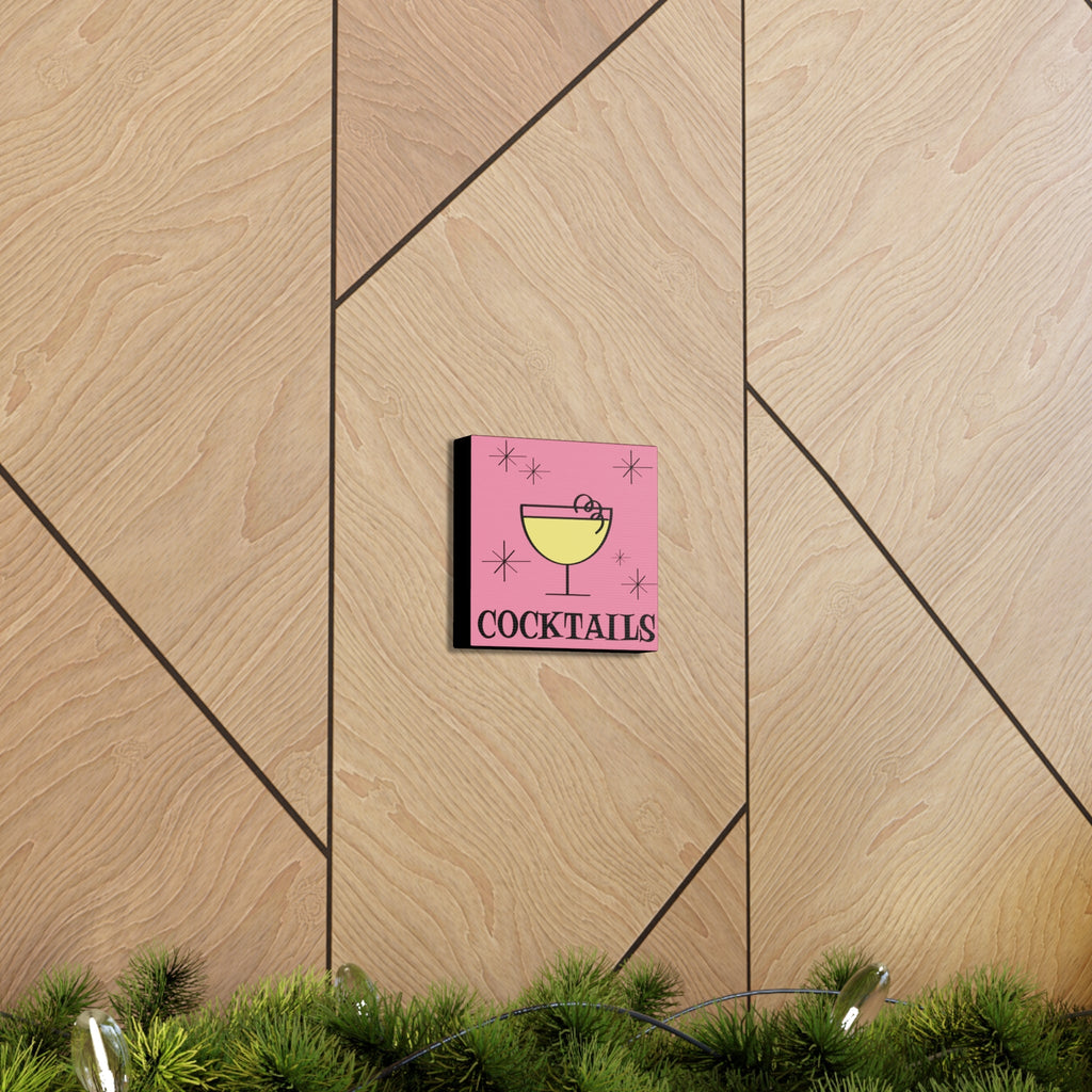 Cocktails Pink Mid Century Retro Design Pink Canvas Gallery Wrap