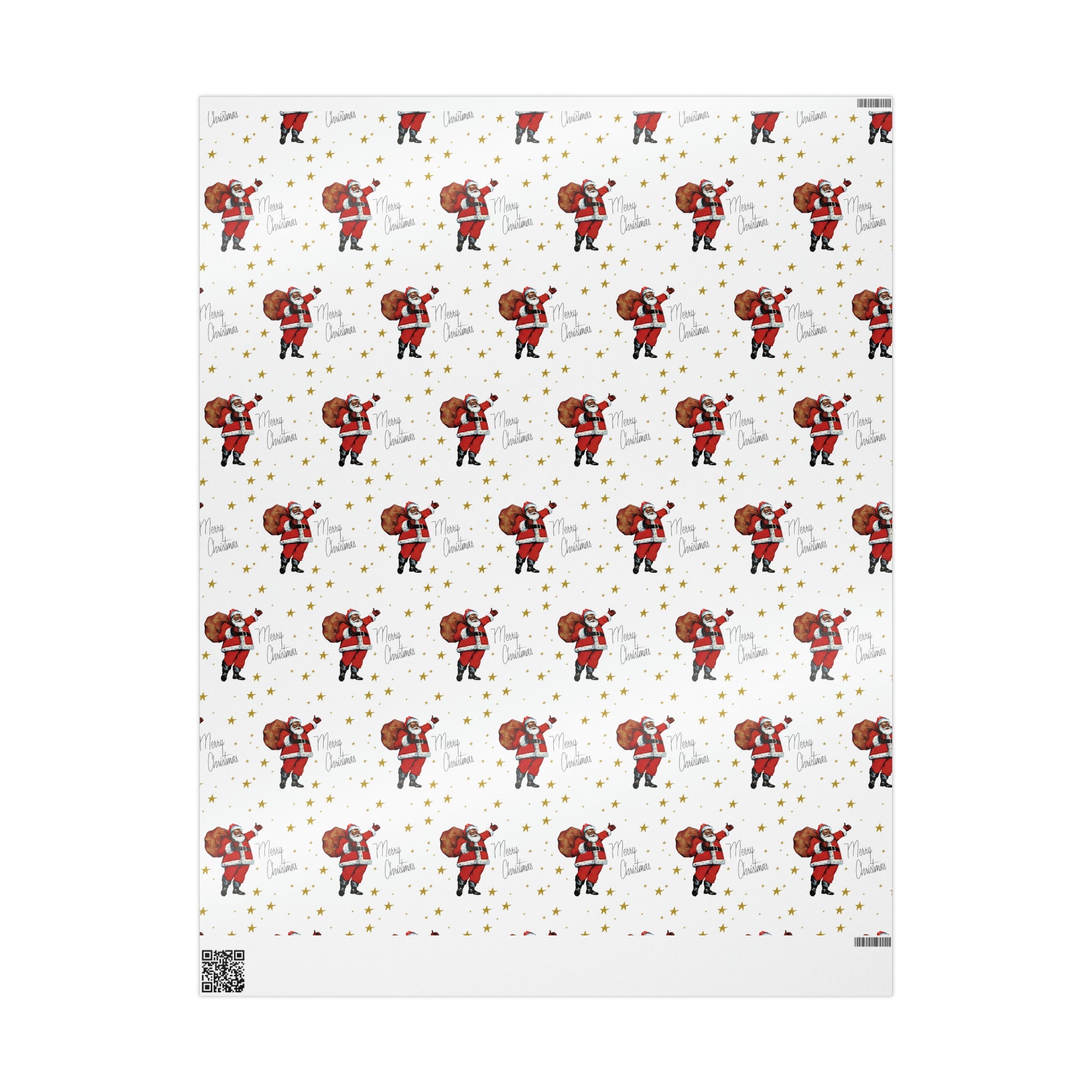 Merry Christmas Diverse Black Santa Gold Stars Retro Holiday Gift Wrap Paper - Glossy Or Matte