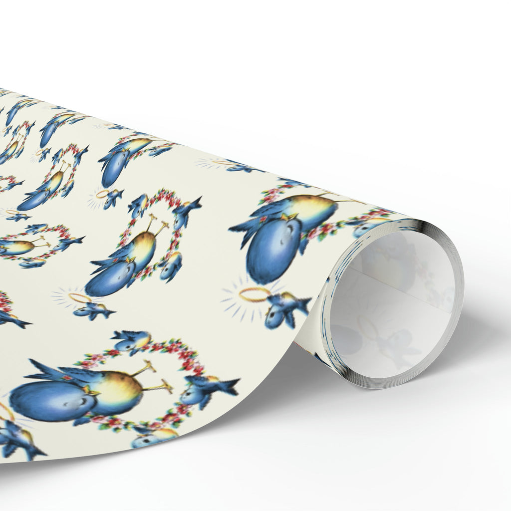Mama Bluebird With Babies Retro Mother's Day Print Holiday Gift Wrap Paper - Glossy Or Matte