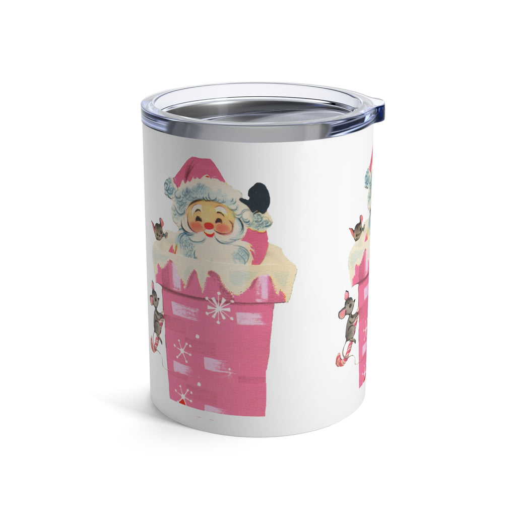 Santa In Chimney Pink Mid Century Retro Christmas Print Stainless Steel Tumbler 10oz
