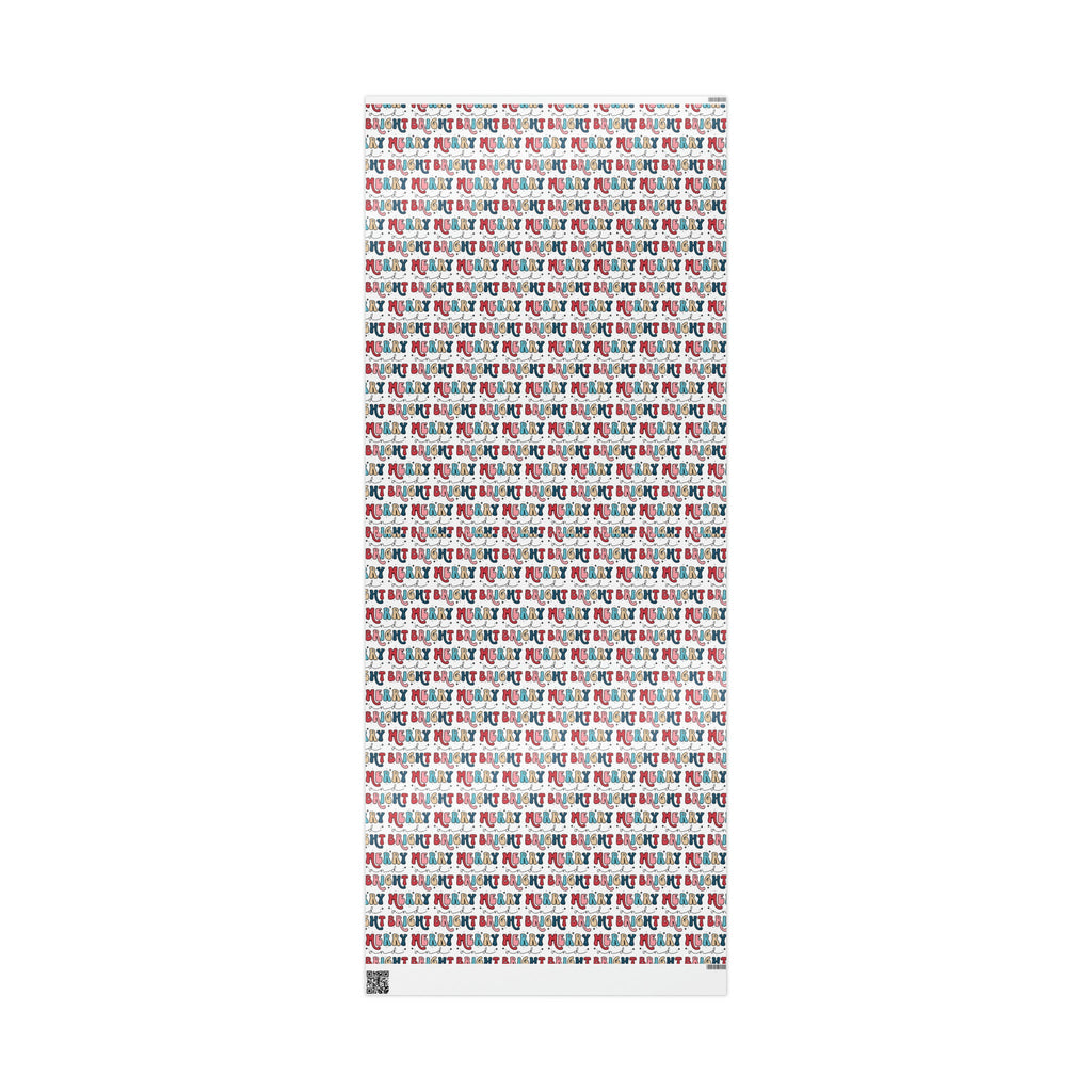 Merry And Bright Retro Style Christmas Print Holiday Gift Wrap Paper - Glossy Or Matte