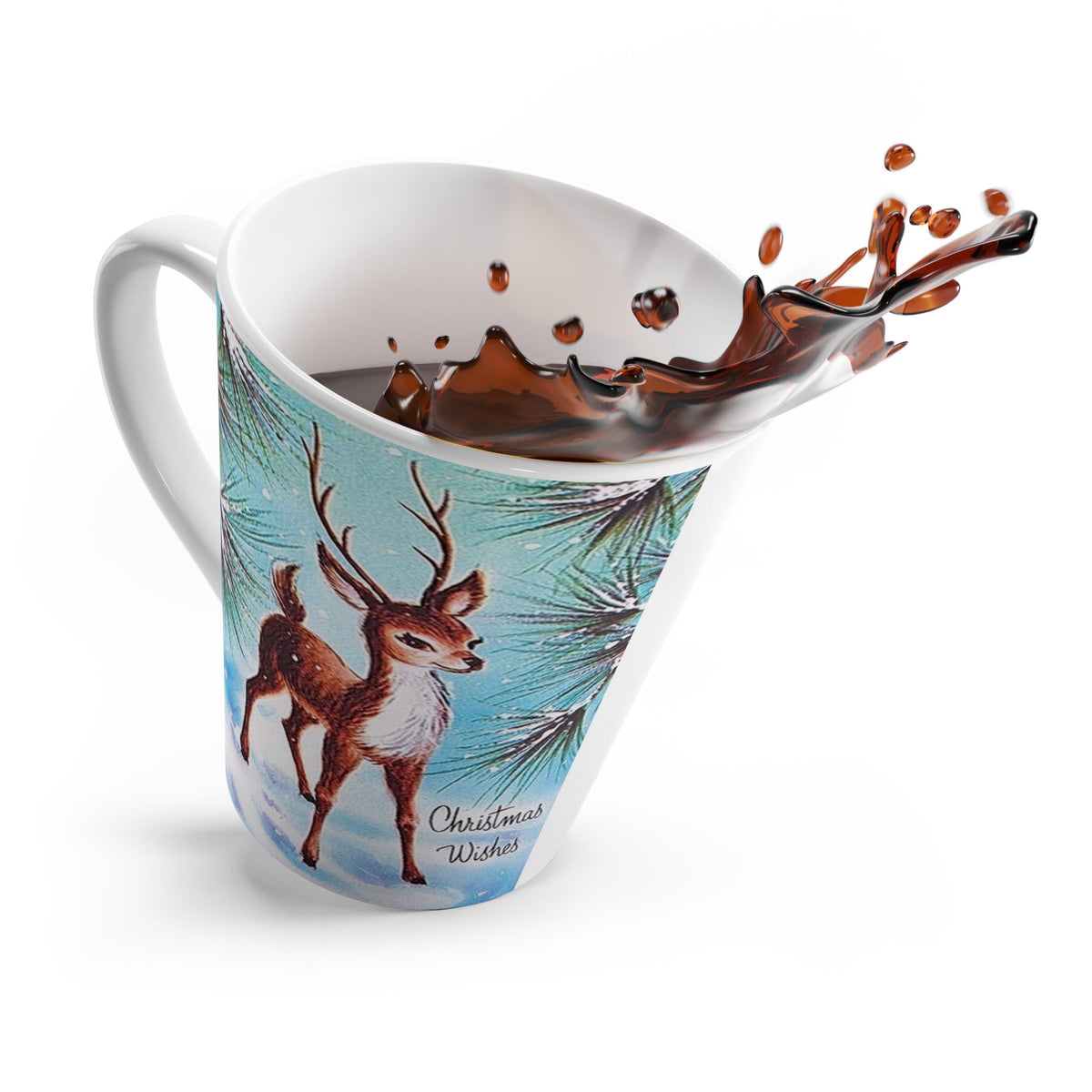 Christmas Wishes Reindeer Mid Century Retro Christmas Print Latte Coffee Mug