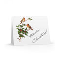 Merry Christmas Birds With Holly Berries Retro Christmas Style Pink Matte Greeting Cards (8, 16, and 24 pcs)