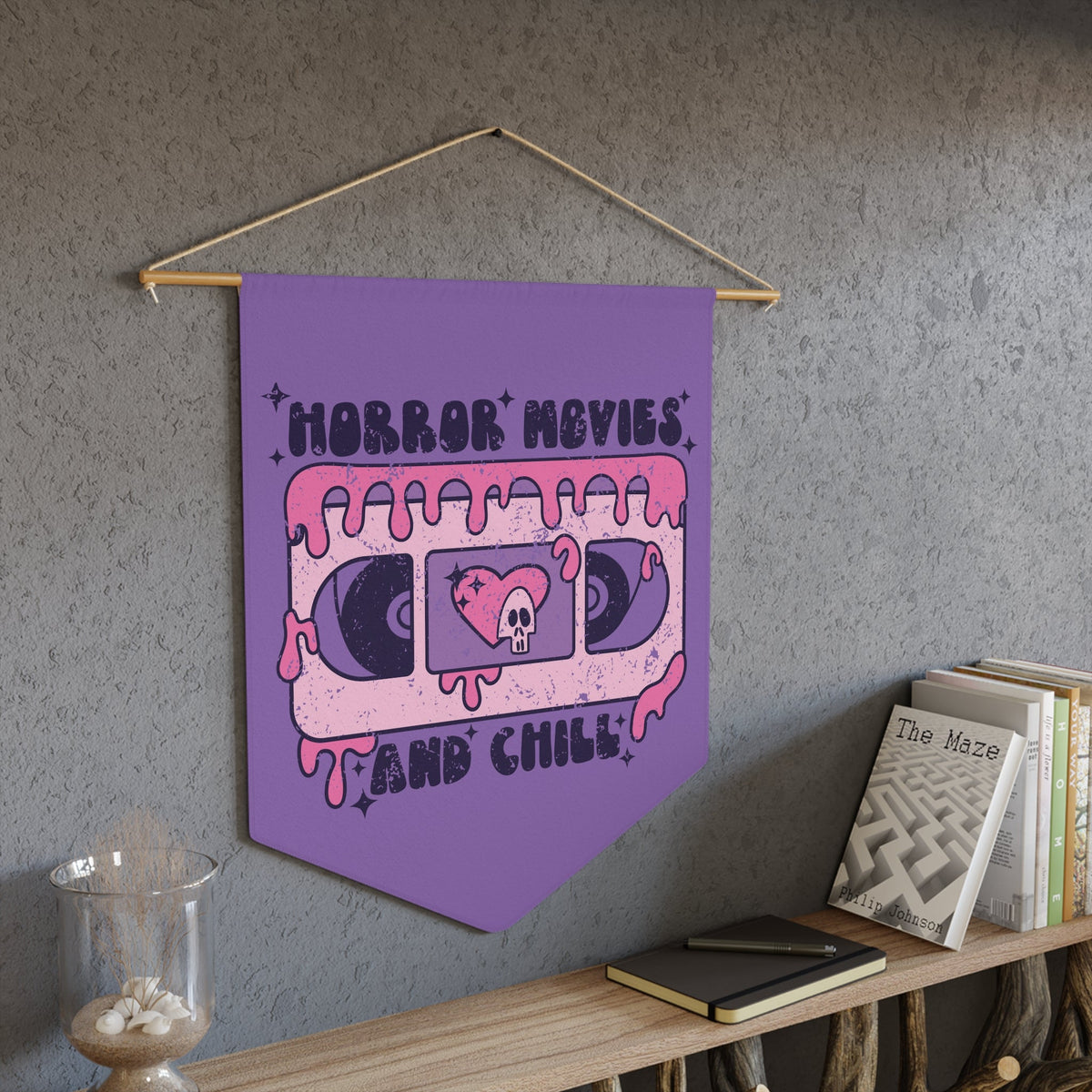 Horror Movies And Chill Distressed Purple Halloween Decor Print Wall Hanging Banner Flag