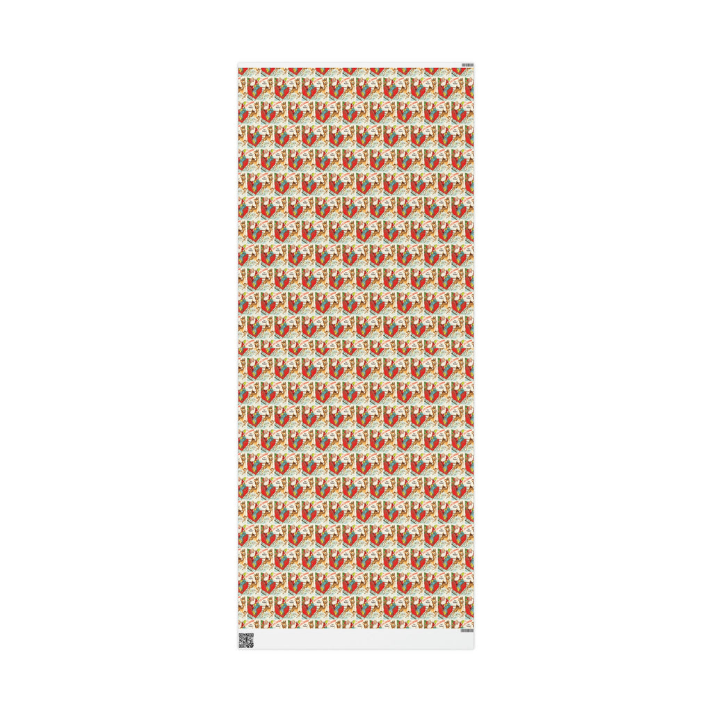 A Jolly Christmas Dear Friend Santa In Sleigh With Reindeer Mid Century Retro Christmas Print Holiday Gift Wrap Paper - Glossy Or Matte