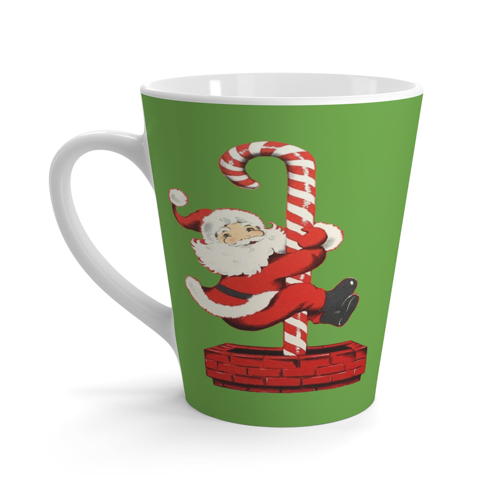 Santa Sliding Down Candy Cane Mid Century Retro Christmas Print Latte Mug