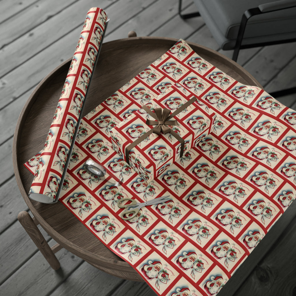 It's Christmas Santa With Calendar Retro Christmas Print Holiday Gift Wrap Paper - Glossy Or Matte