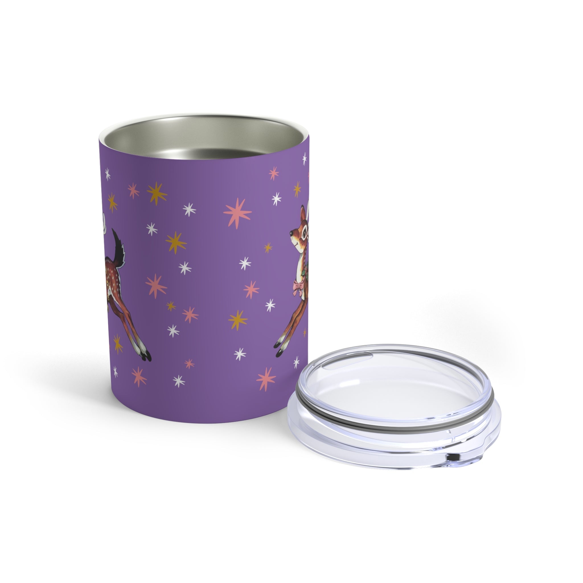Christmas Reindeer Mid Century Retro Christmas Print Purple Stainless Steel Tumbler 10oz