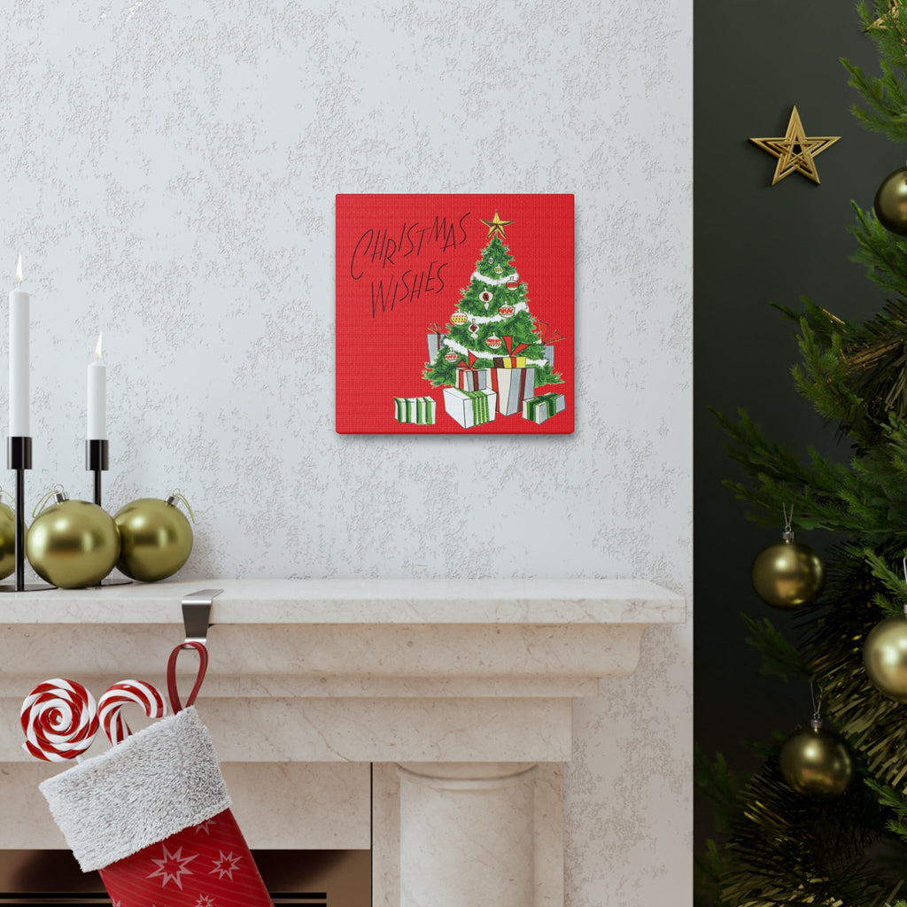 Christmas Wishes Christmas Tree Mid Century Retro Christmas Print Canvas Gallery Wrap