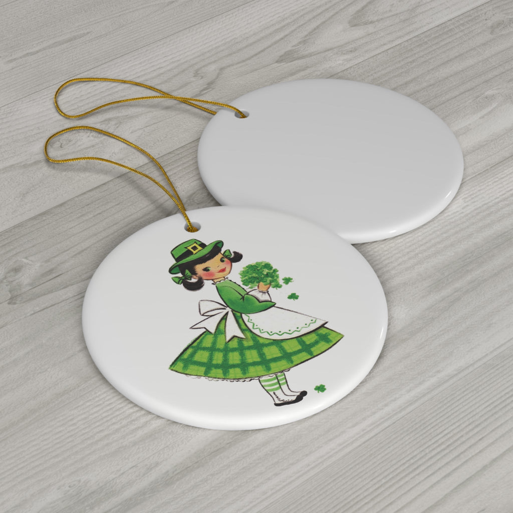 St Patrick's Day Shamrock Girl Midcentury Ceramic Ornament