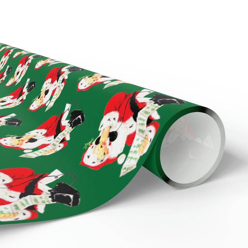 Santa Checking His List On Telephone Green Mid Century Retro Christmas Print Holiday Gift Wrap Paper - Glossy Or Matte