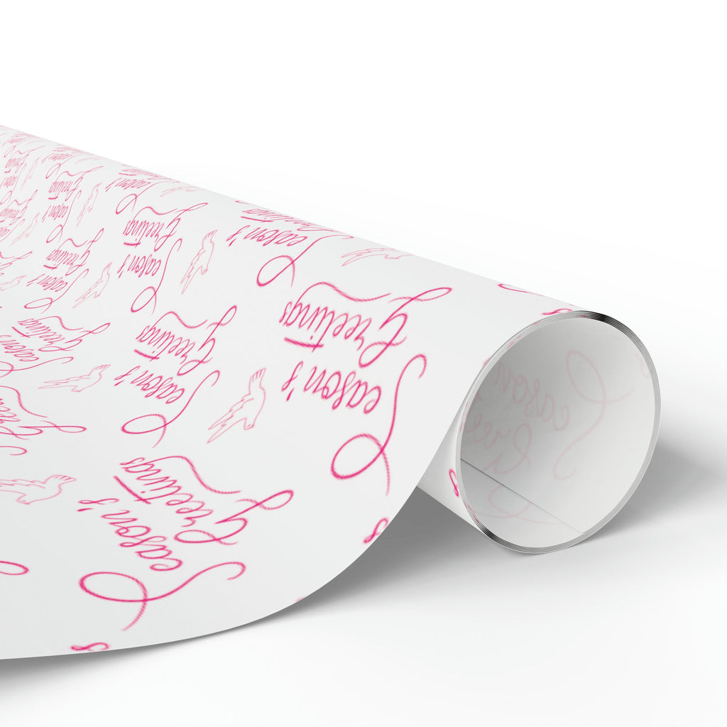 Season's Greetings Pink Dove Pink Retro Style Christmas Print Holiday Gift Wrap Paper - Glossy Or Matte