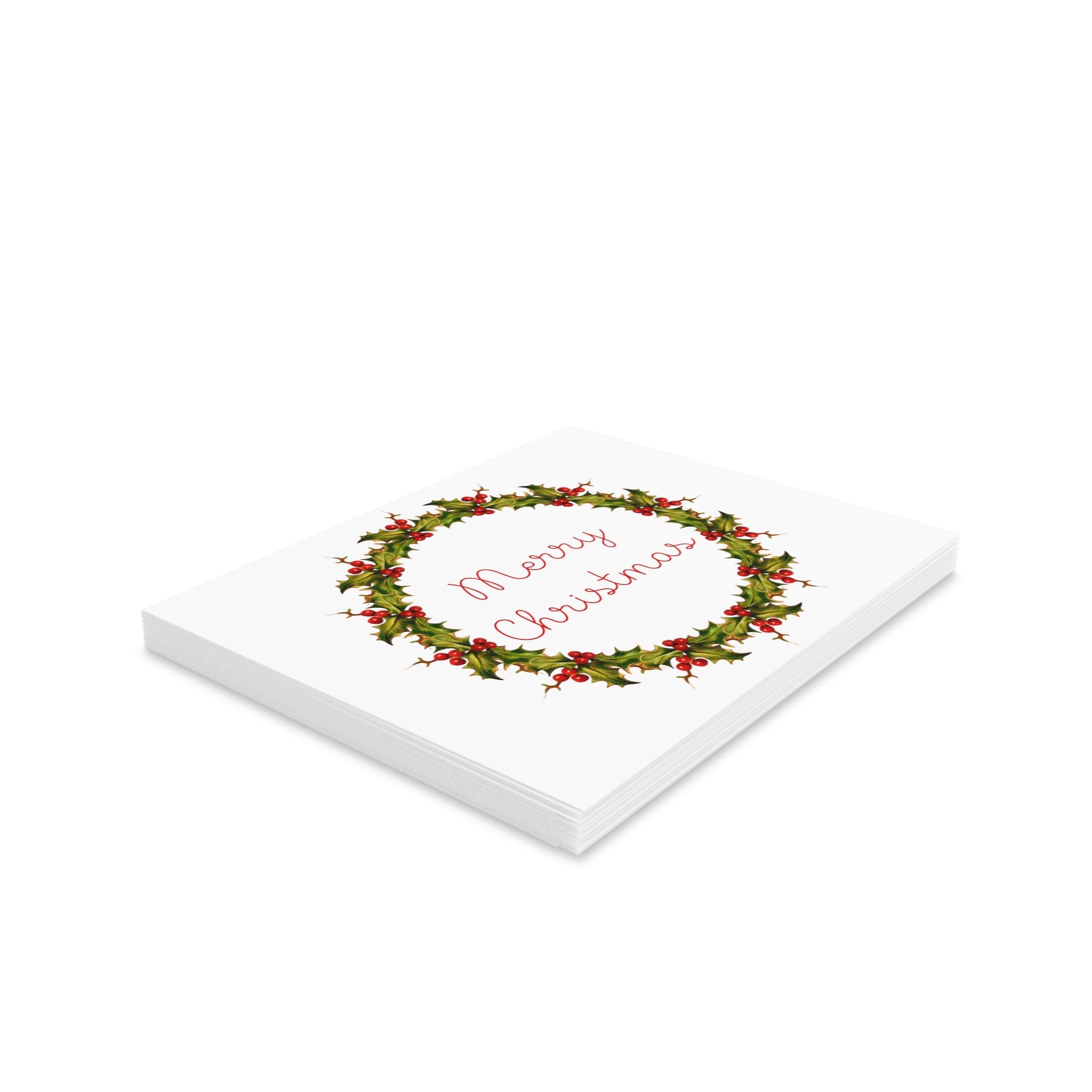 Merry Christmas Wreath Retro Style Christmas Matte Greeting Cards (8, 16, and 24 pcs)