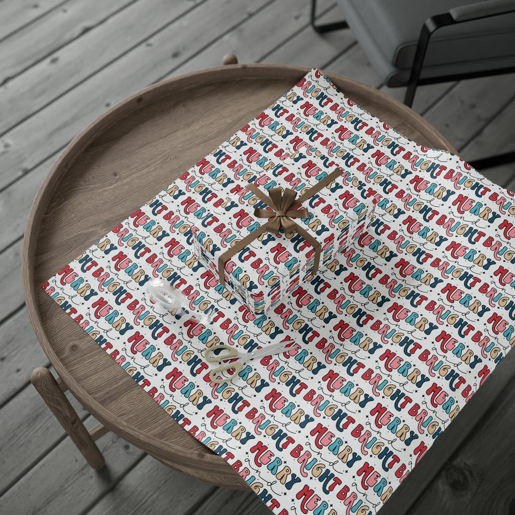 Merry And Bright Retro Style Christmas Print Holiday Gift Wrap Paper - Glossy Or Matte