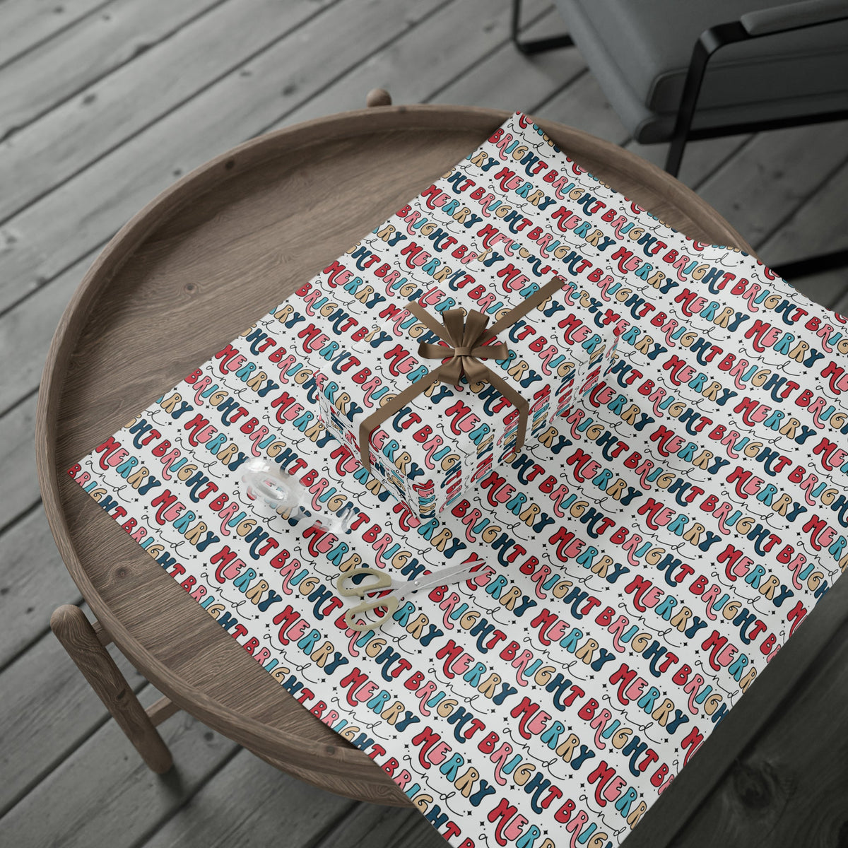 Merry And Bright Retro Style Christmas Print Holiday Gift Wrap Paper - Glossy Or Matte