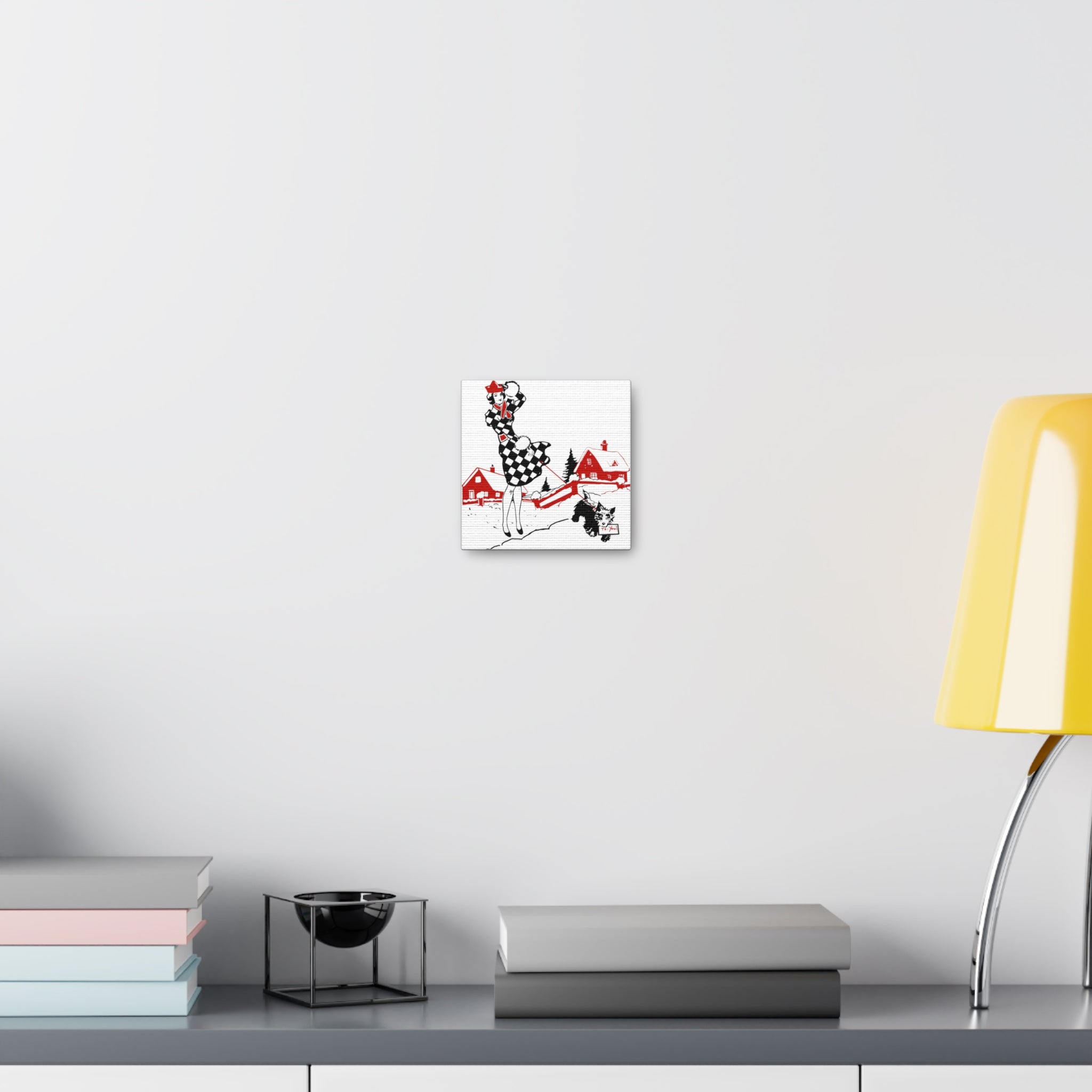 Christmas Lady And Dog Canvas Gallery Wrap - Retro Style