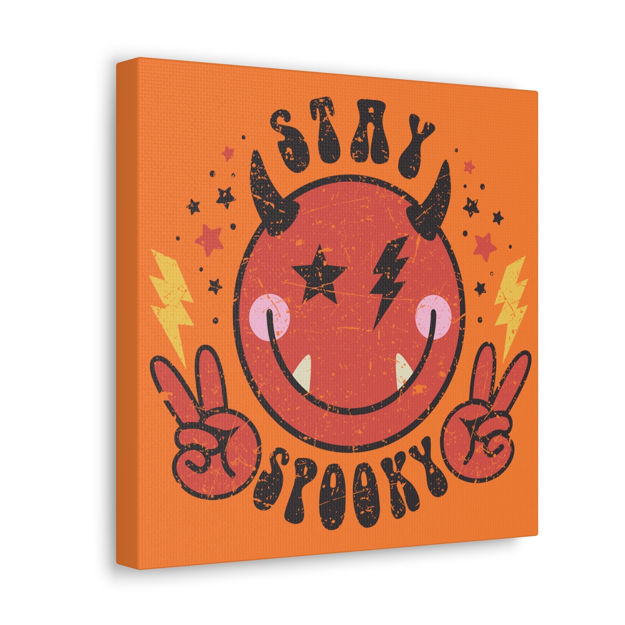 Stay Spooky Cute Devil Distressed Style Halloween Print Canvas Gallery Wrap