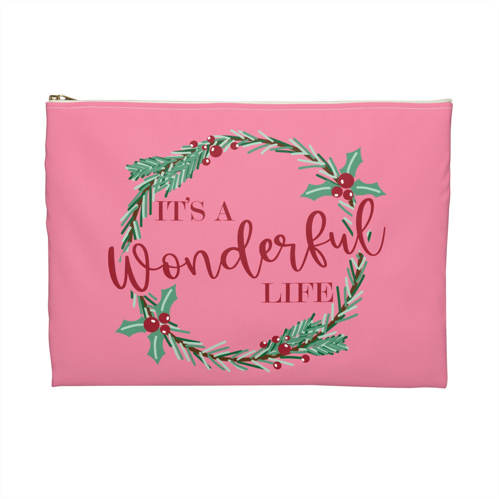 It's A Wonderful Life Wreath Pink Retro Style Christmas Print Polyester Accessory Pouch Travel Bag